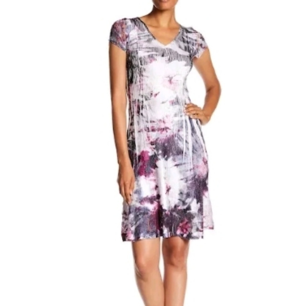Komarov Cap Sleeve Tie Dye Fitted Midi Dress NWT